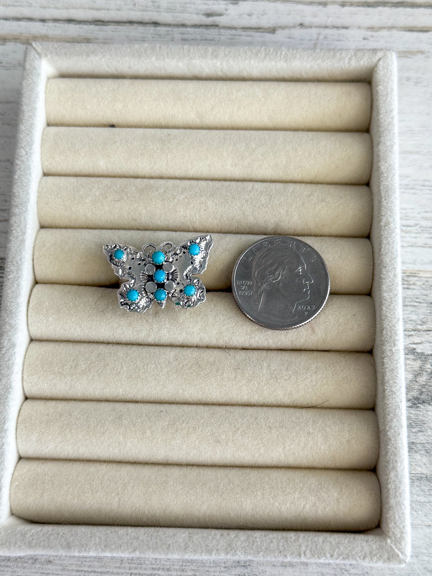 Native American Sterling Turquoise Butterfly Adjustable Ring