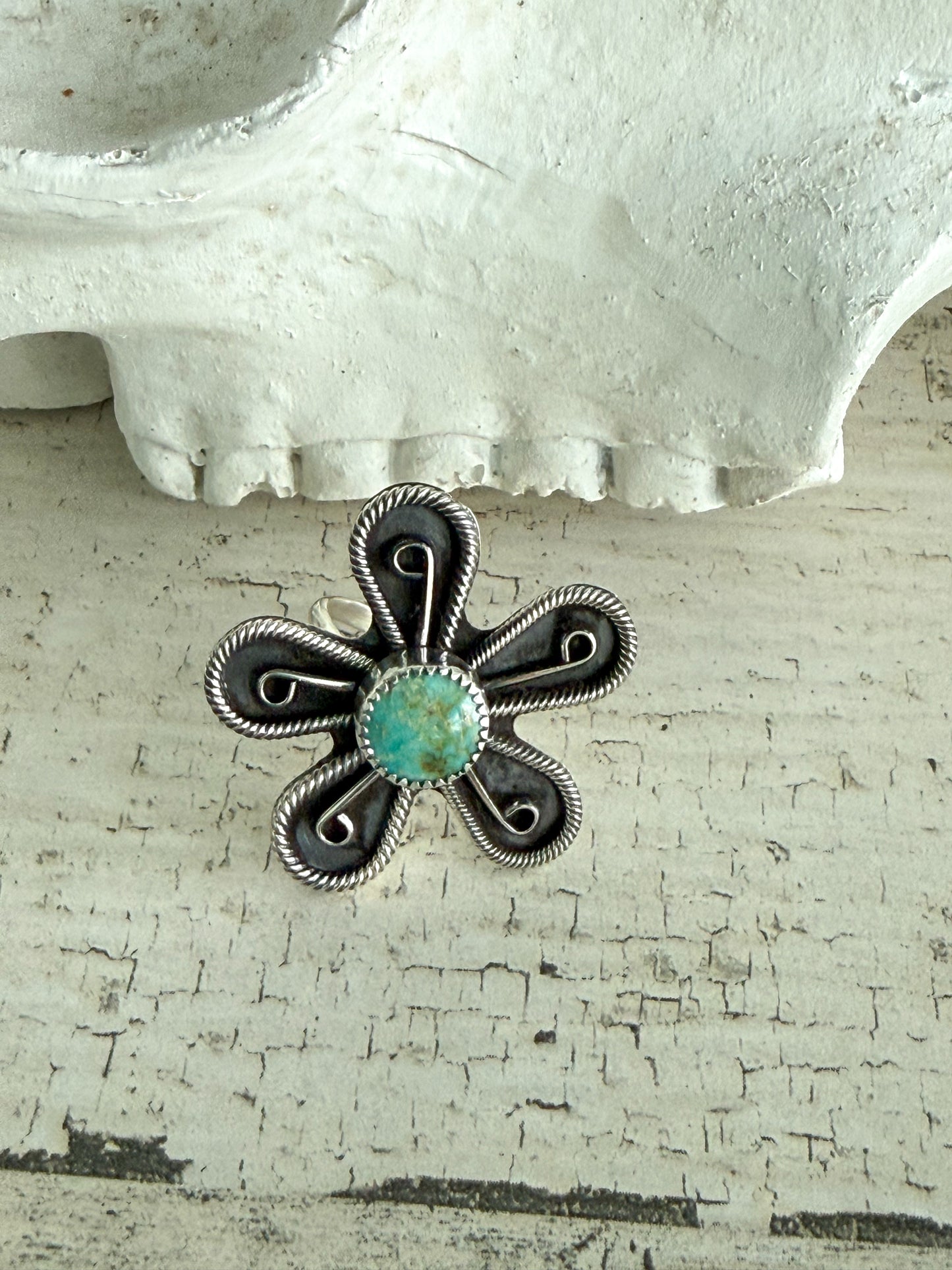 Native American Flower Turquoise Ring 7