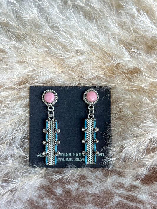 Native American Turquoise & Pink Conch Earrings