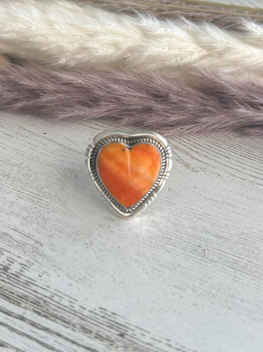 Native American Orange Spiny Heart Ring 7