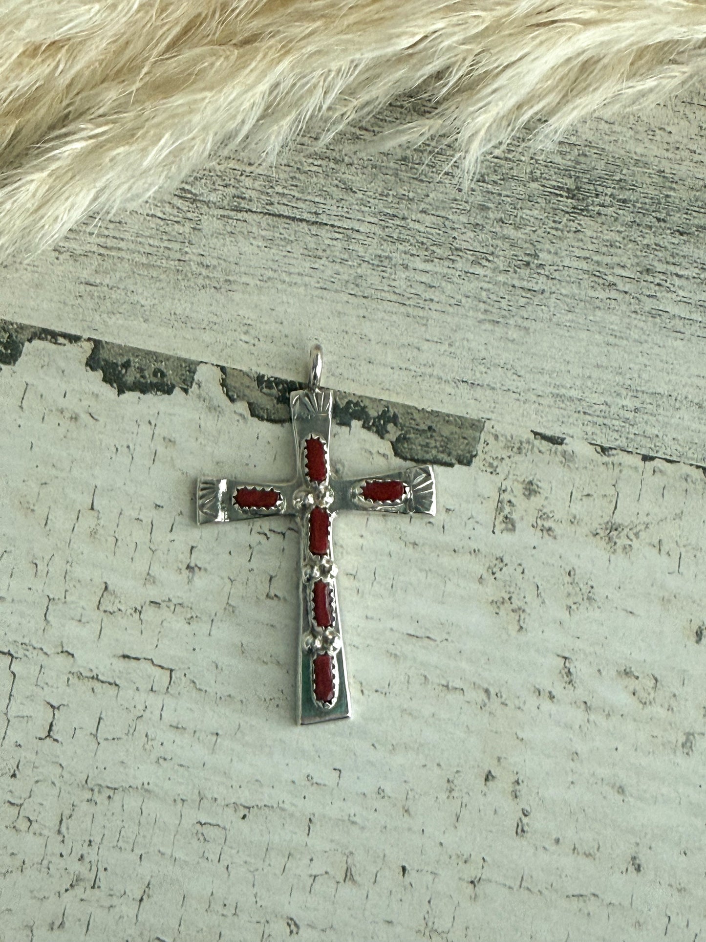 Native American Coral Pendant Cross