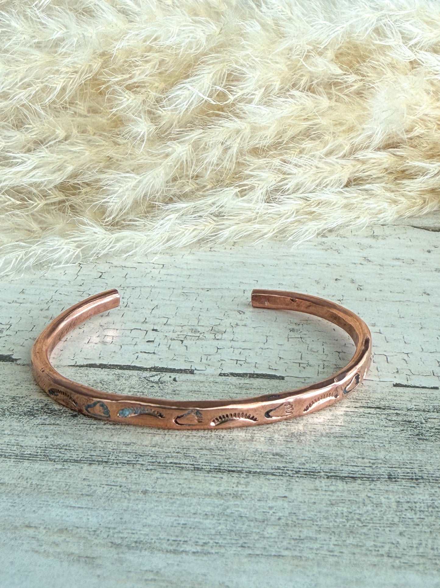 Native American Stamped Copper Cuff 7"