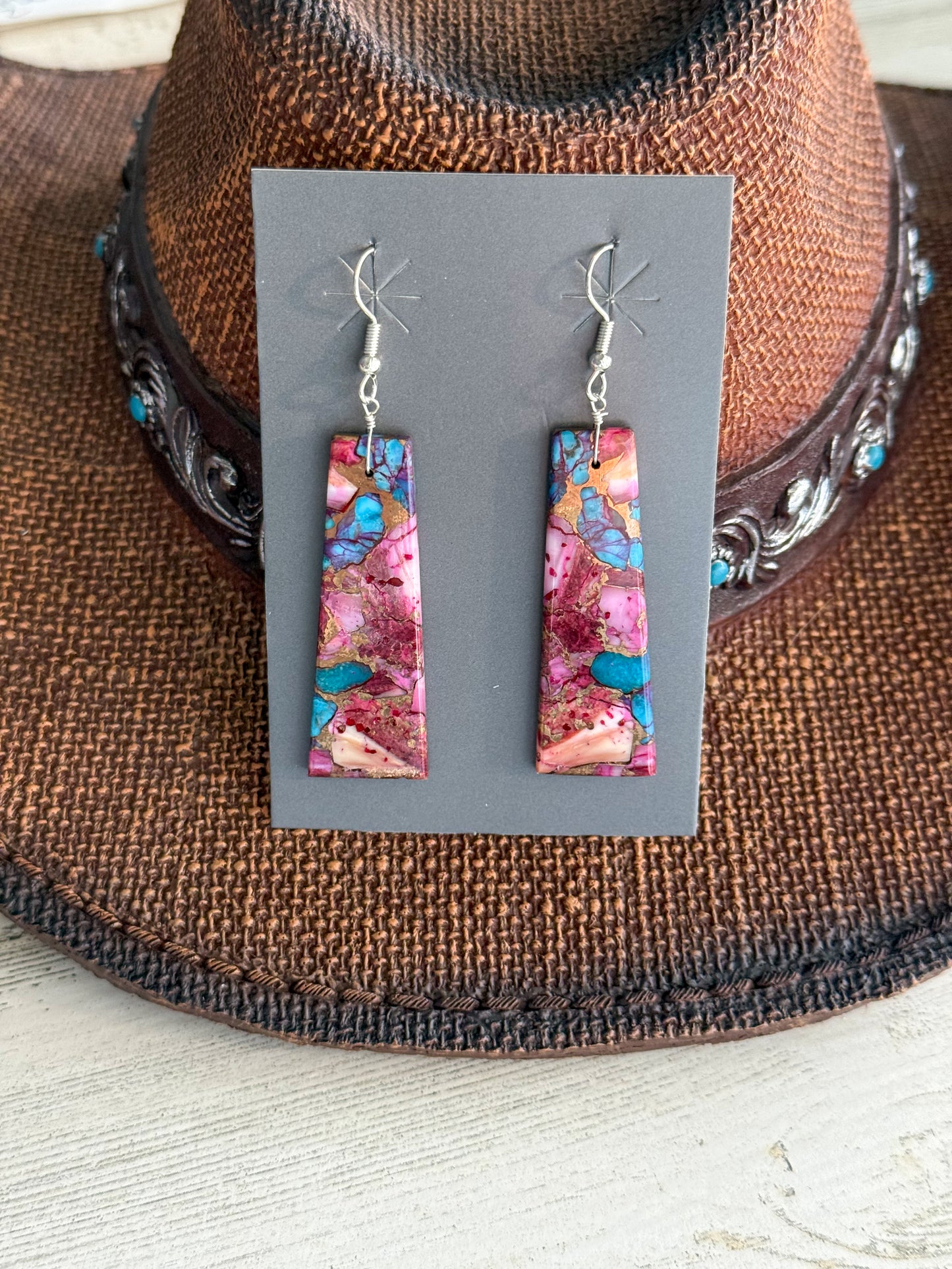 Native American Spiny Turquoise & Bronze Earrings