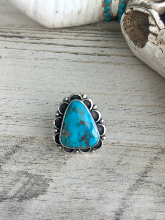 Native Made Emerald Valley Blue Turquoise Scallop Ring 8