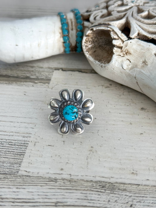 Native Made Turquoise Flower Ring Size 8