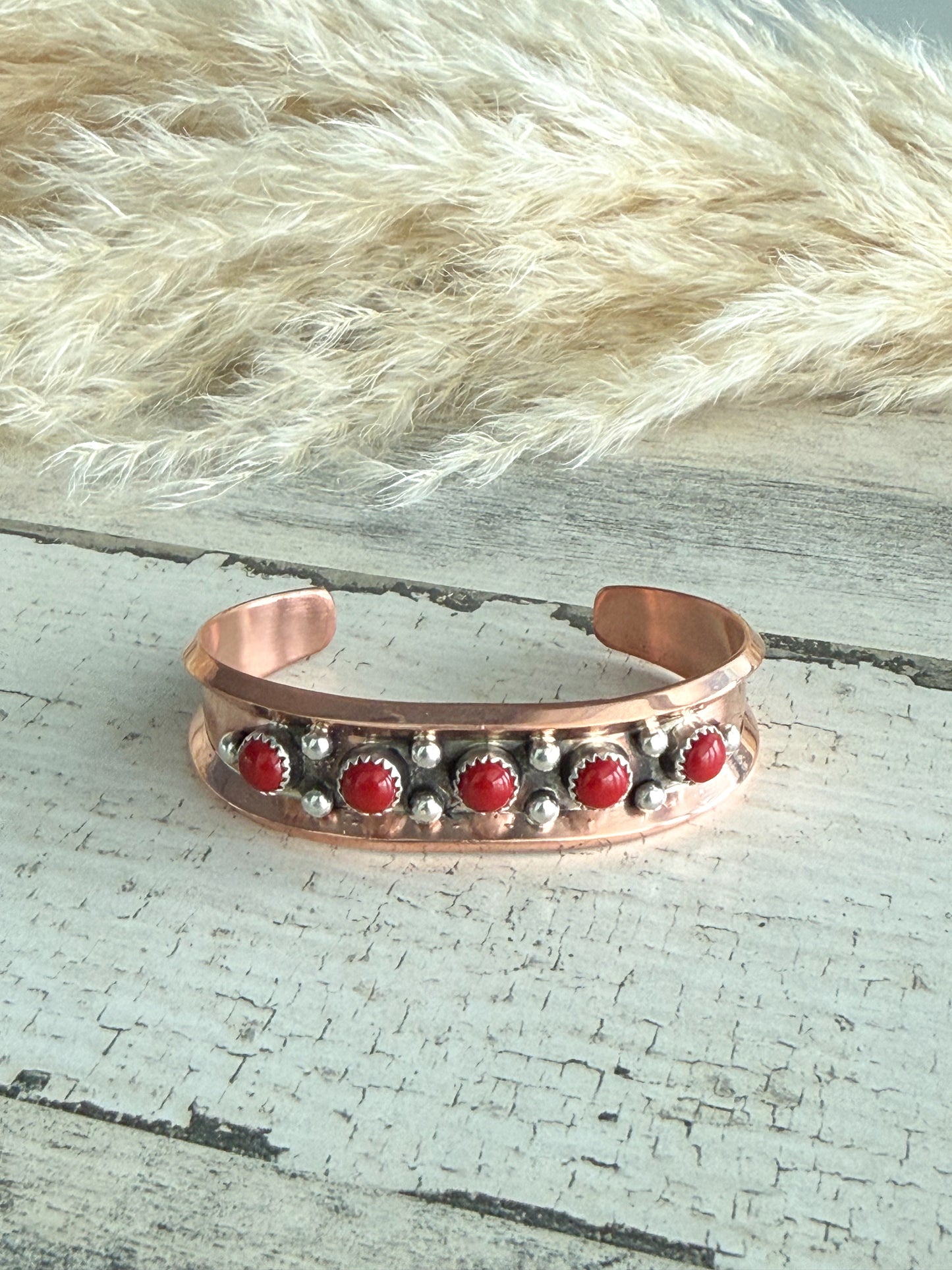 Native American Copper Coral Cuff 6.5"
