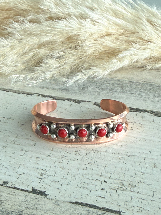 Native American Copper Coral Cuff 6.5"