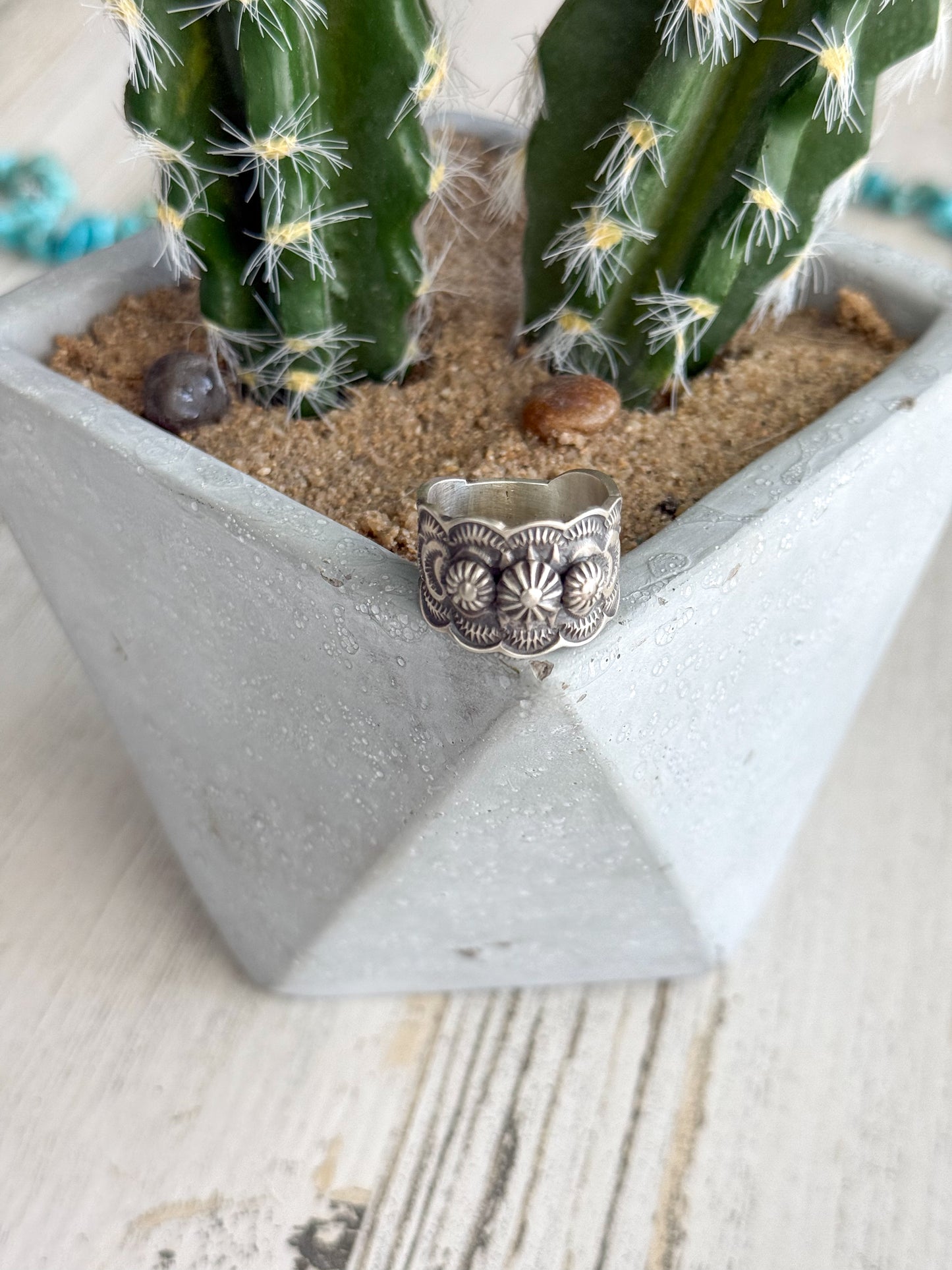 Native American Sterling Stamped Band Ring 7