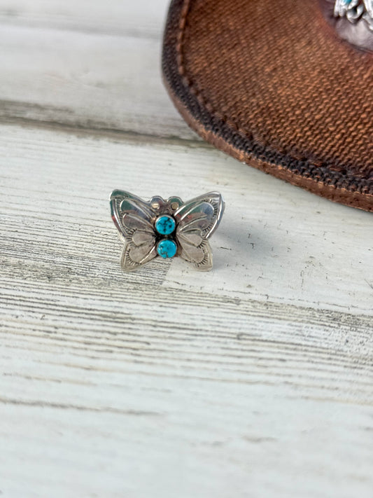 Native American Sterling Butterfly Turquoise Adjustable Ring