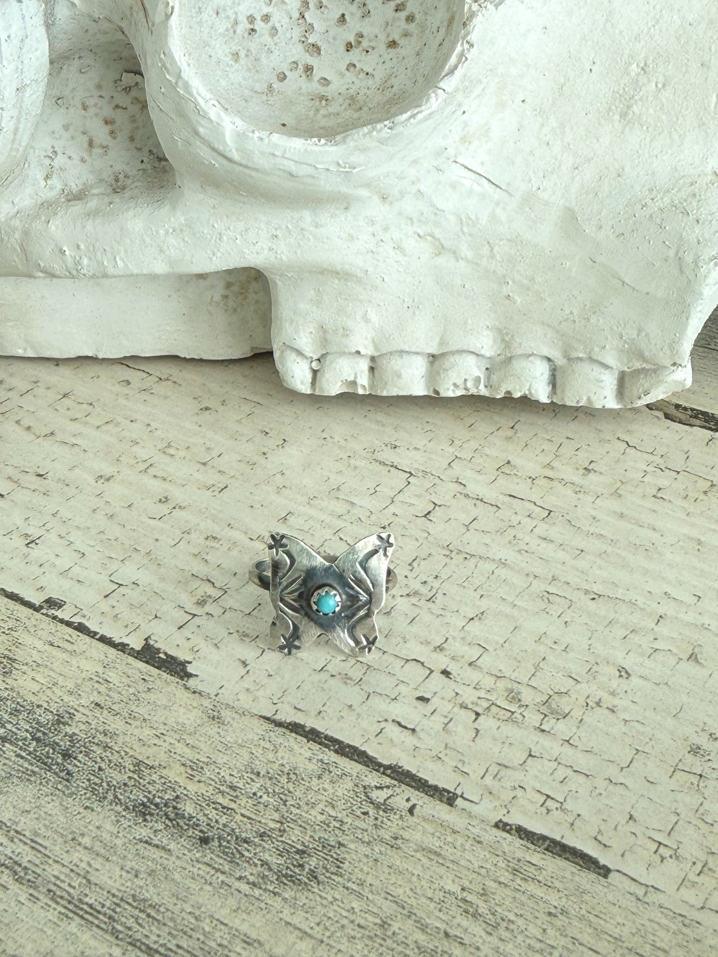 Native American Stamped Turquoise Butterfly Ring 7