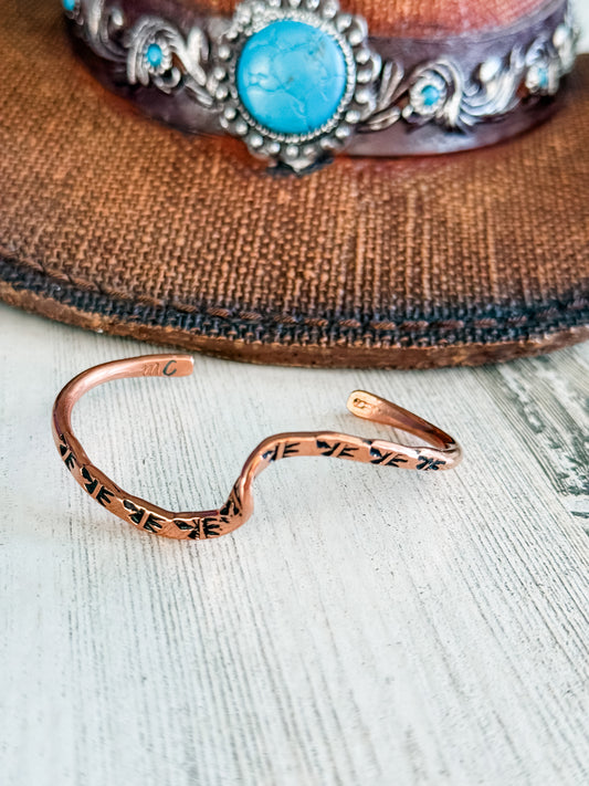 Native American Copper Stamped Wave Bracelet 6.5"