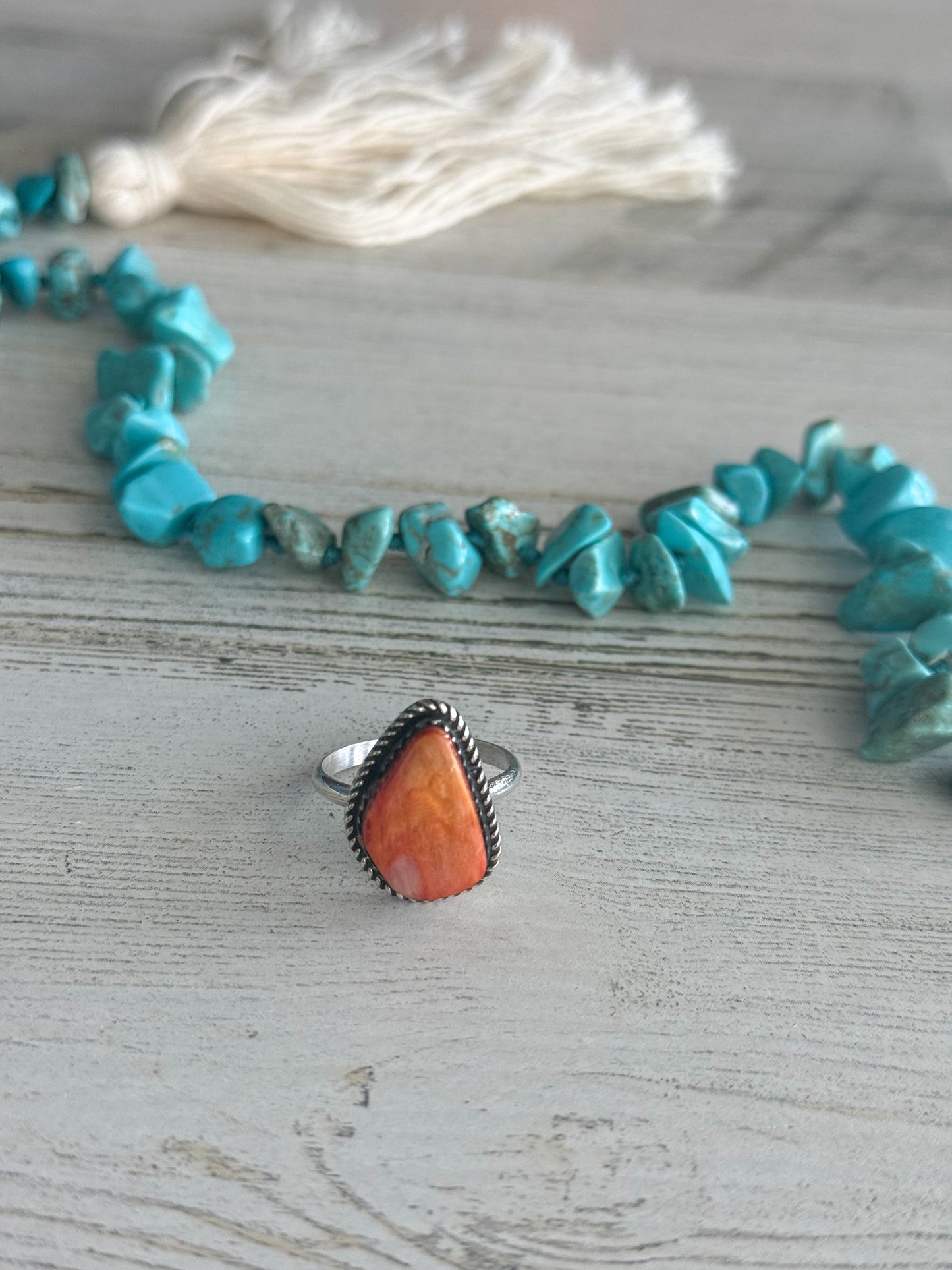 Native American Orange Spiny Ring 8
