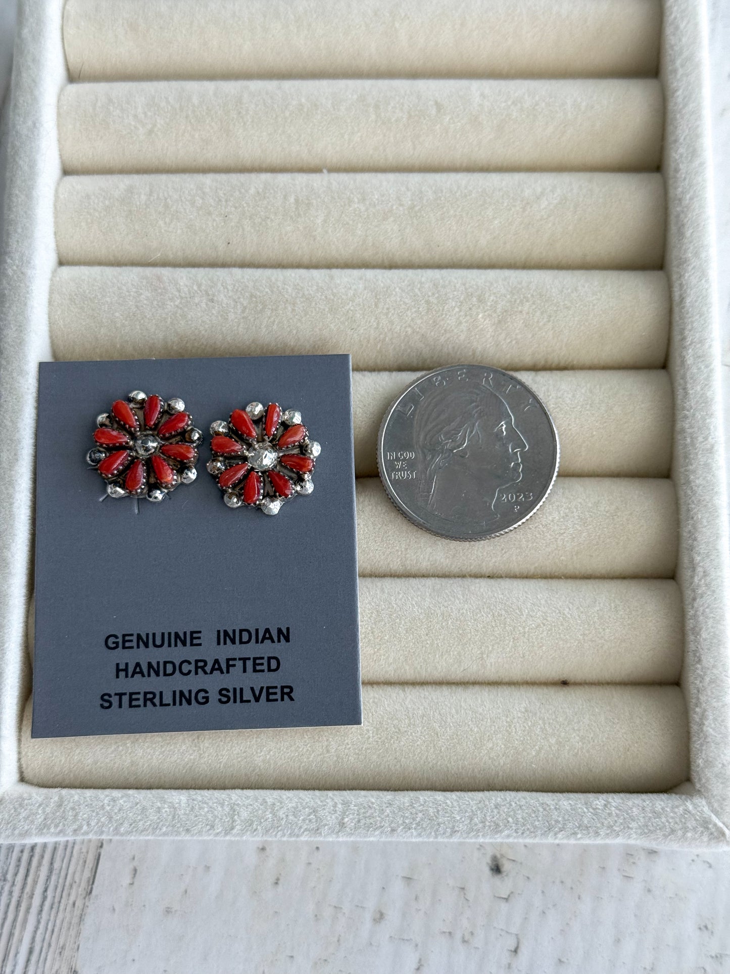 Native American Coral Cluster Earrings