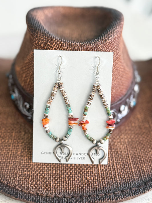 Native American Spiny, Turquoise & Heishi Earrings