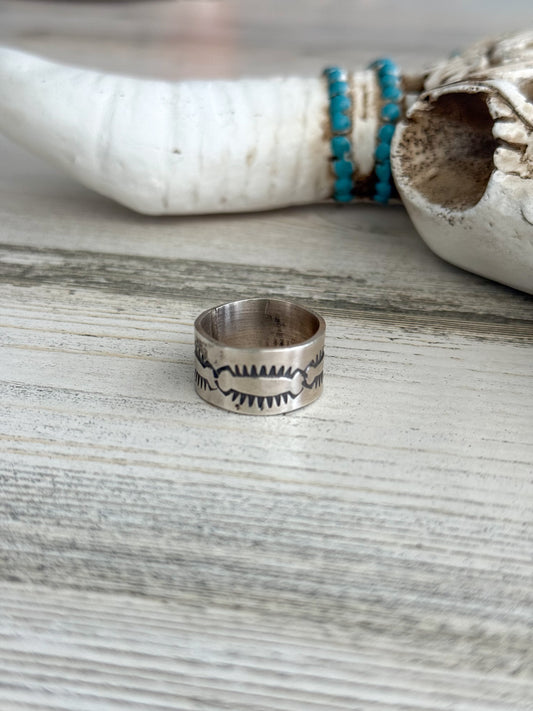 Native Made Sterling Stamped Band Ring 7.5