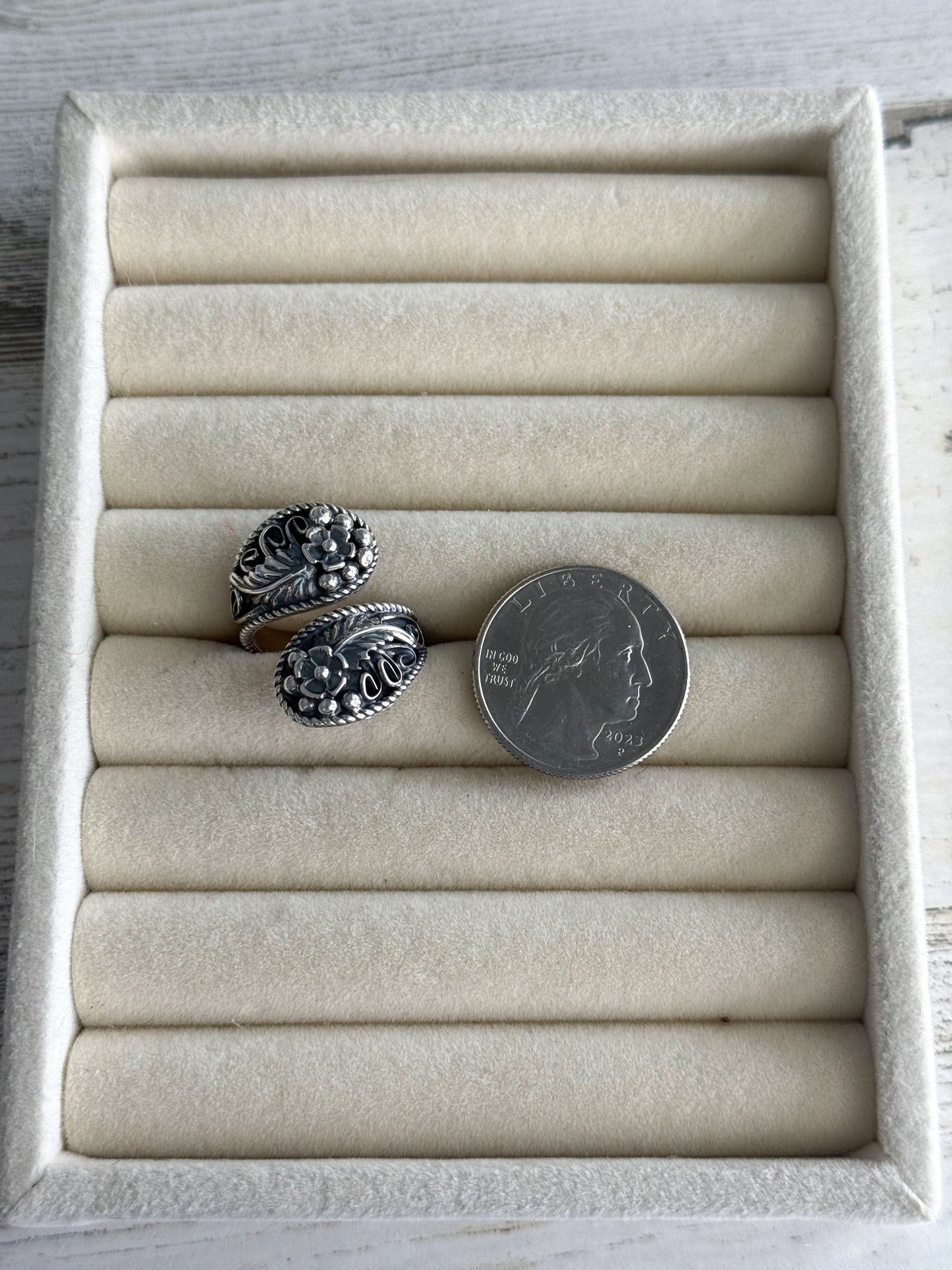 Native American Sterling Leaf Adjustable 7 Ring