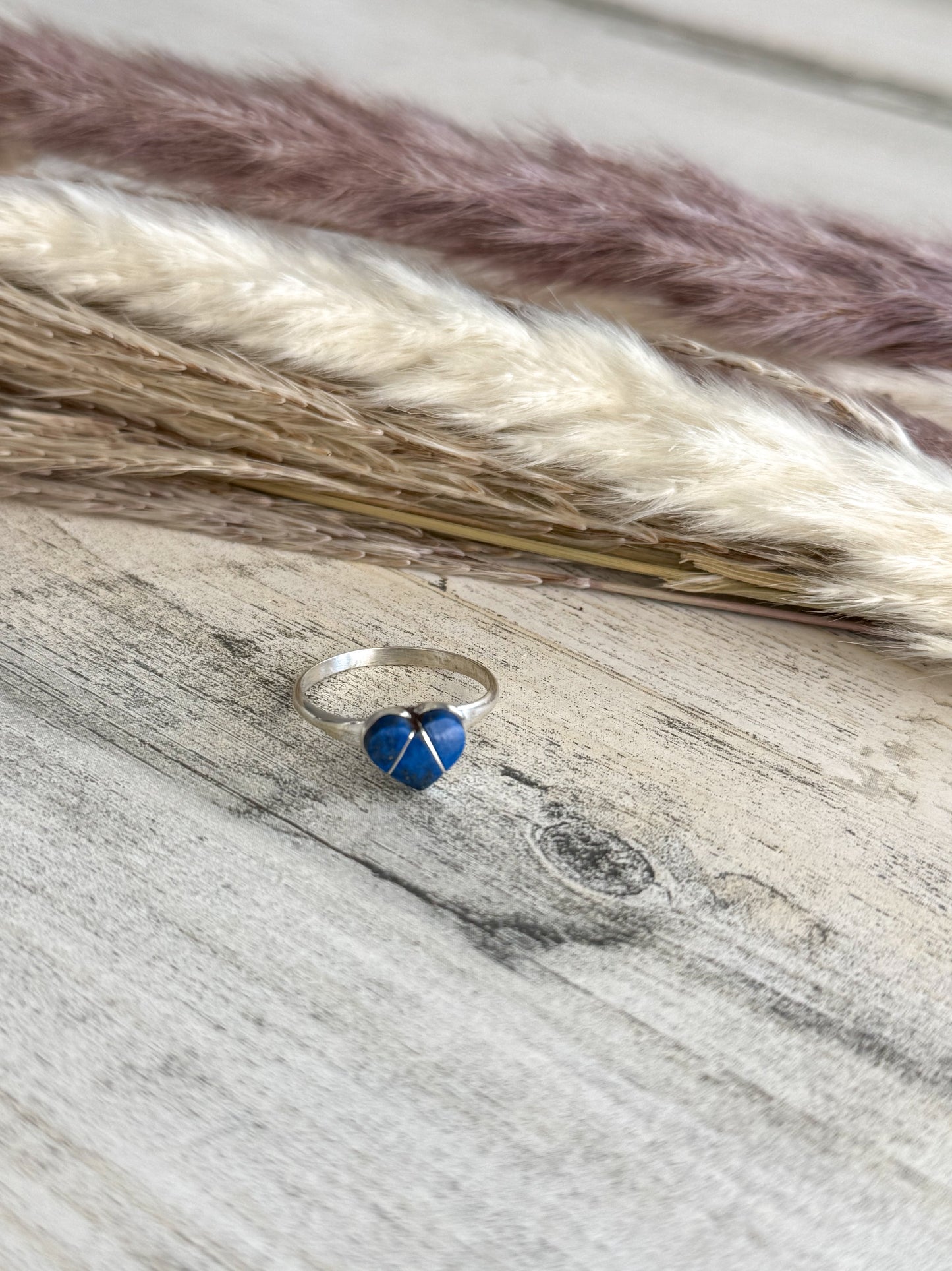 Native American Lapis Heart Ring 8.5