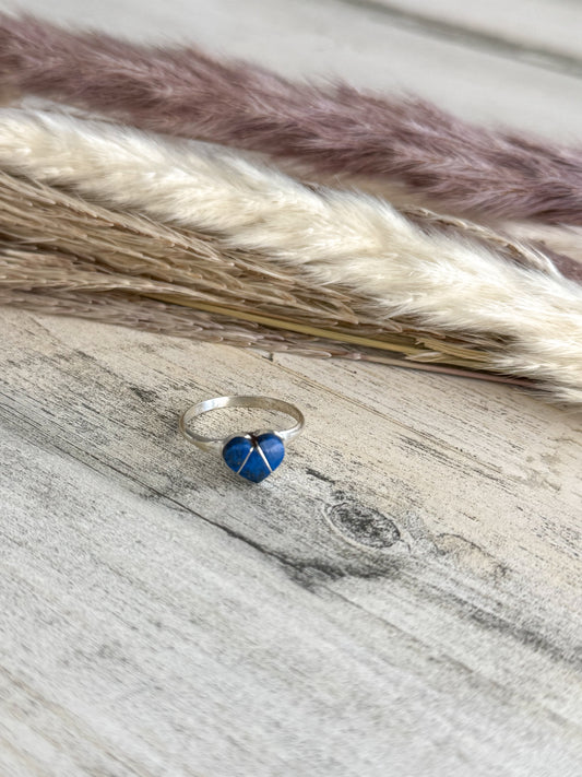 Native American Lapis Heart Ring 8.5