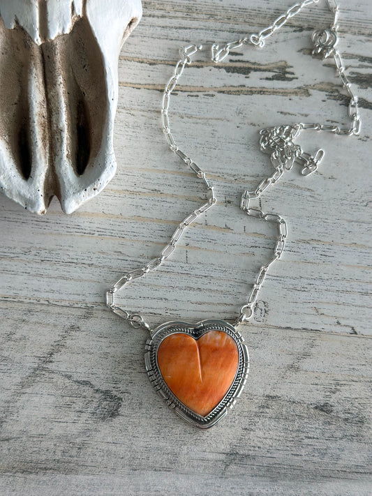Native Made Orange Spiny Heart Necklace