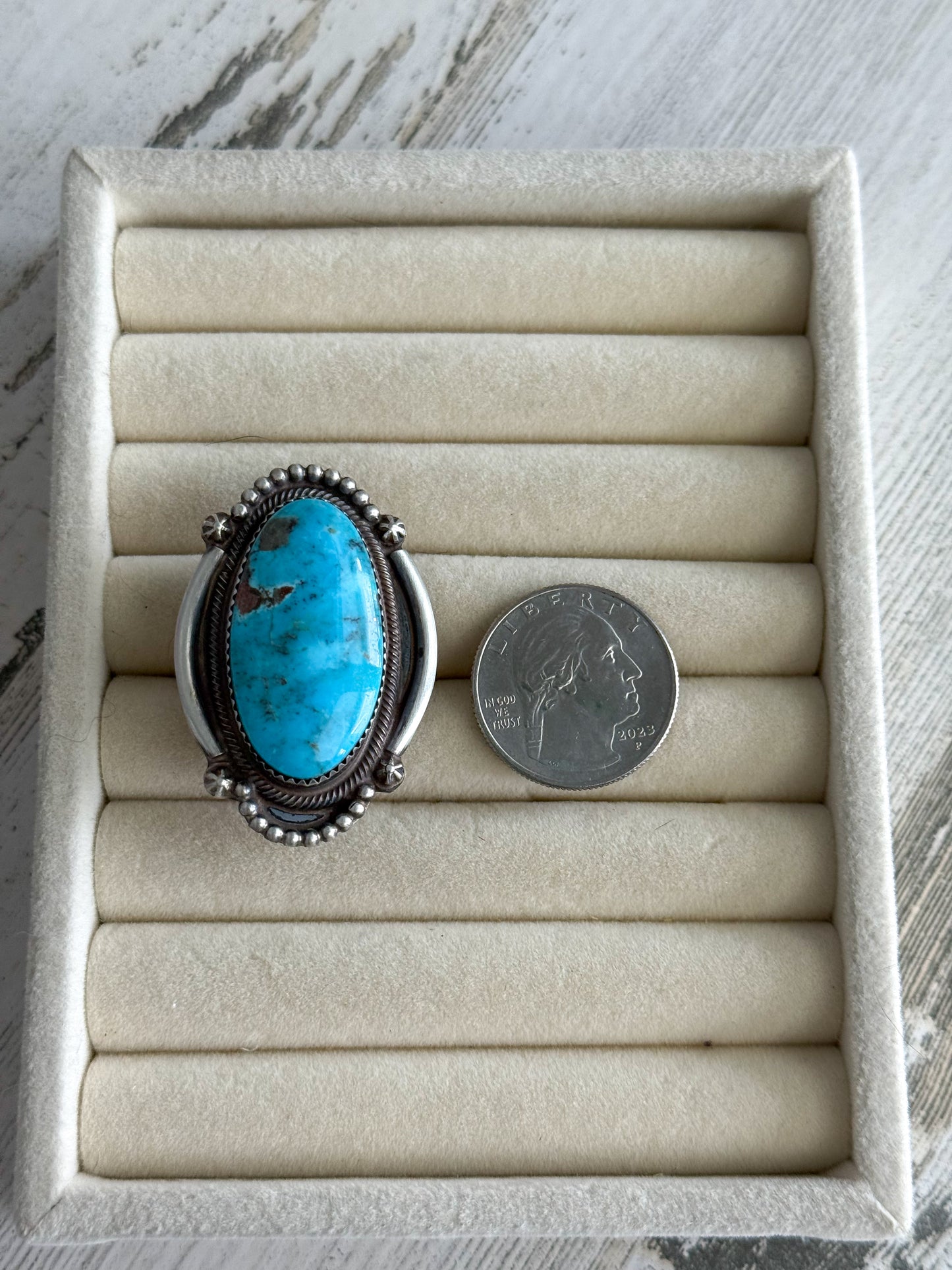 Native American Sonoran Rose Turquoise Ring 10.5