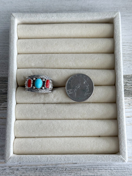 Native American Coral & Turquoise Ring 10