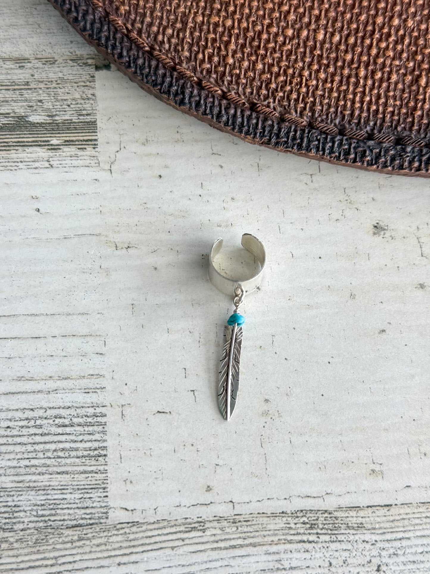 Native American Sterling & Turquoise Feather Ear Cuff