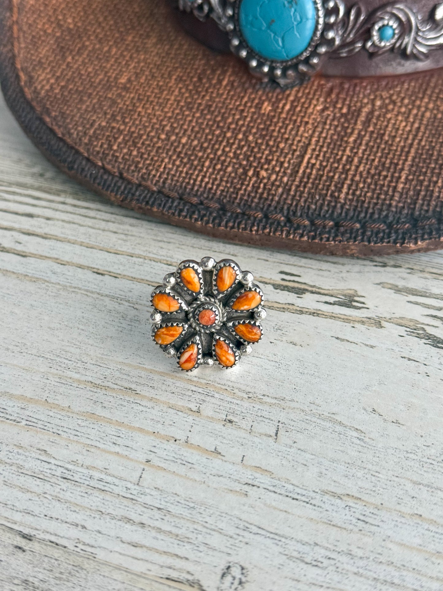 Native American Orange Spiny Adjustable Ring