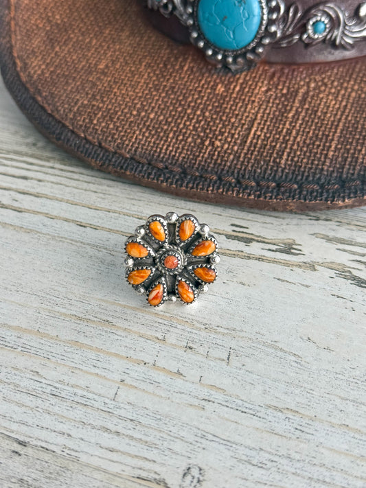 Native American Orange Spiny Adjustable Ring