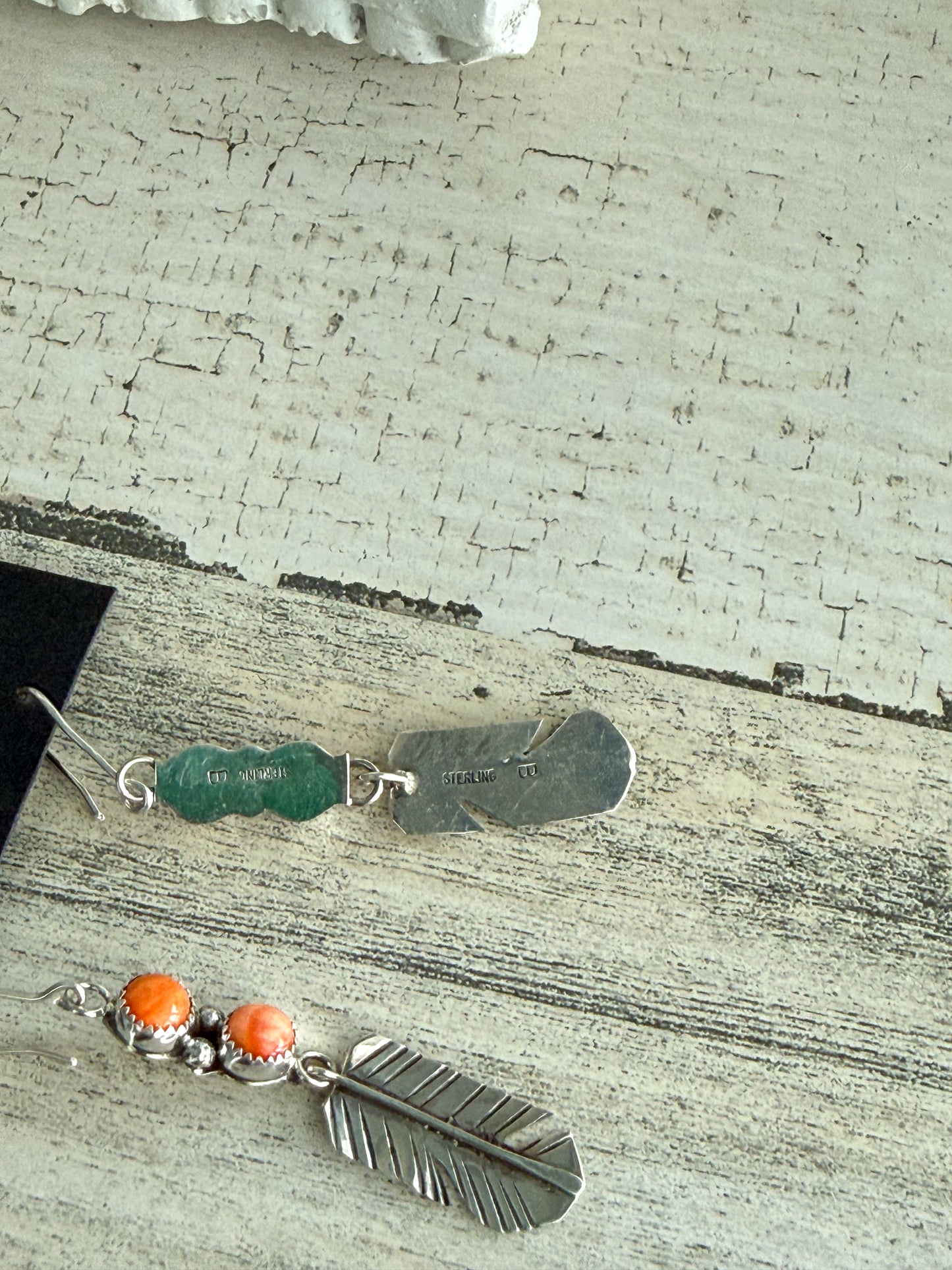 Native American Orange Spiny Feather Earrings