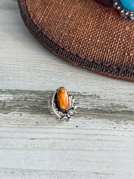 Native American Orange Spiny Leaf Ring 6