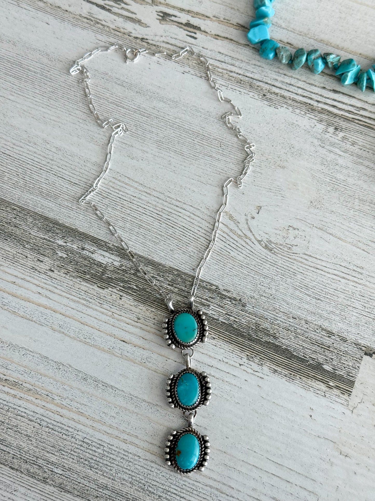 Native American 3 Turquoise Stone Necklace 18"