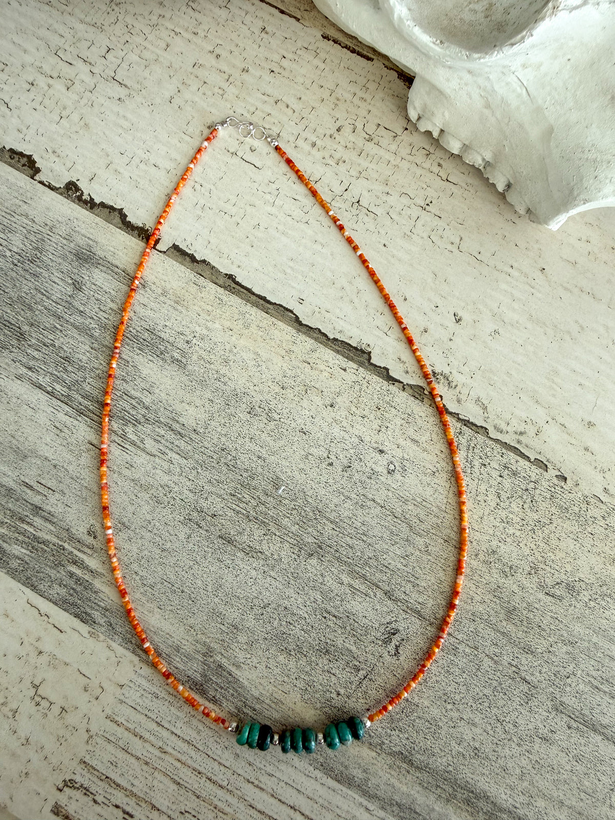 Native American Orange Spiny & Turquoise Bead Necklace