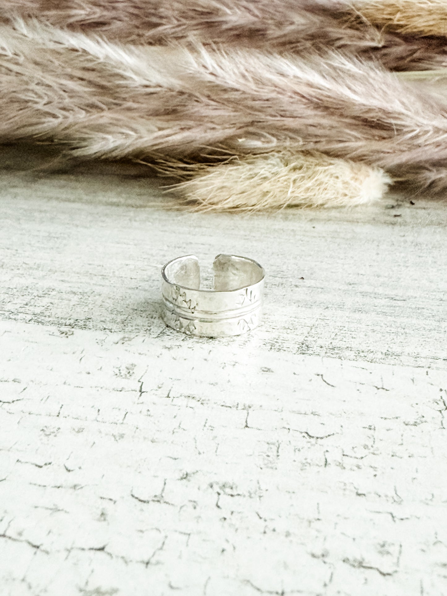 Native American Sterling Stamped Adjustable Toe/Pinky Tip Ring
