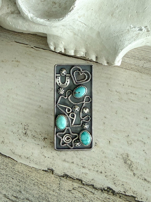 Native American Large Statement Turquoise Adjustable Ring