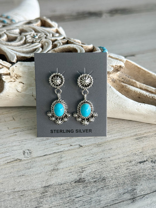 Native American Sterling Turquoise Dangle Earrings