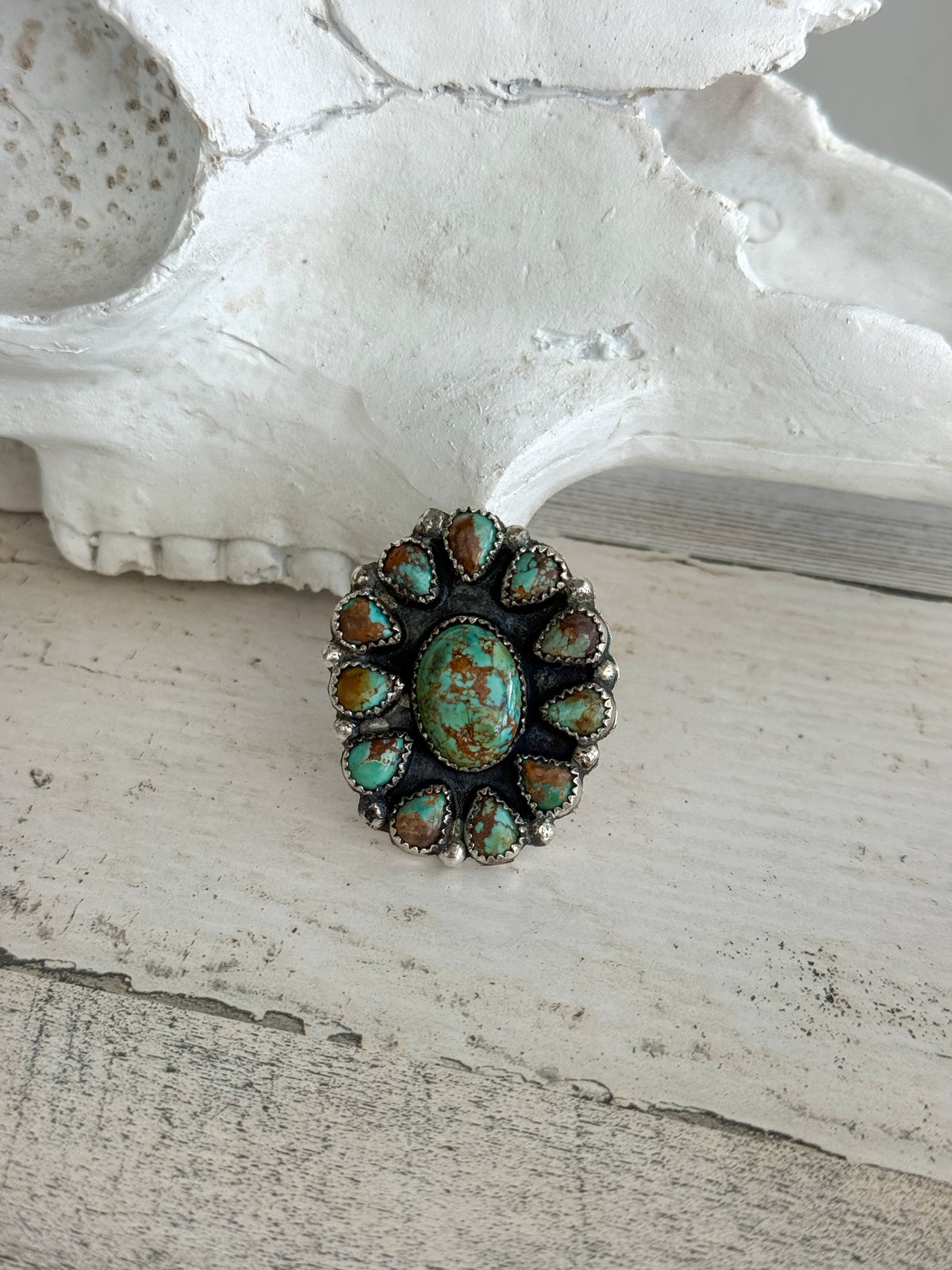 Native American Kingman Cluster Adjustable Ring