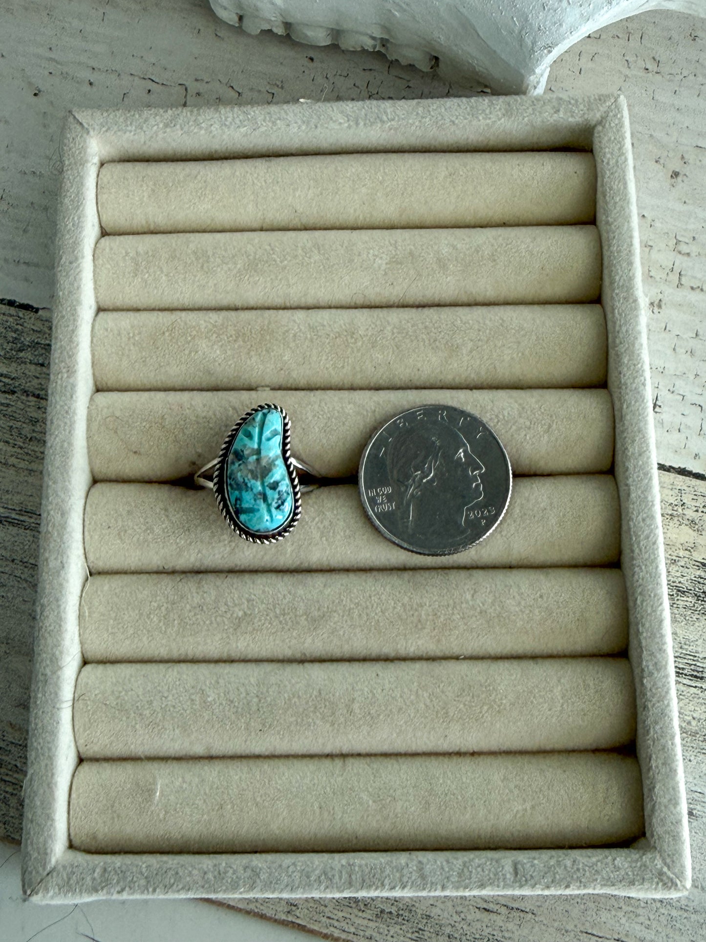 Native American Turquoise Leaf Ring
