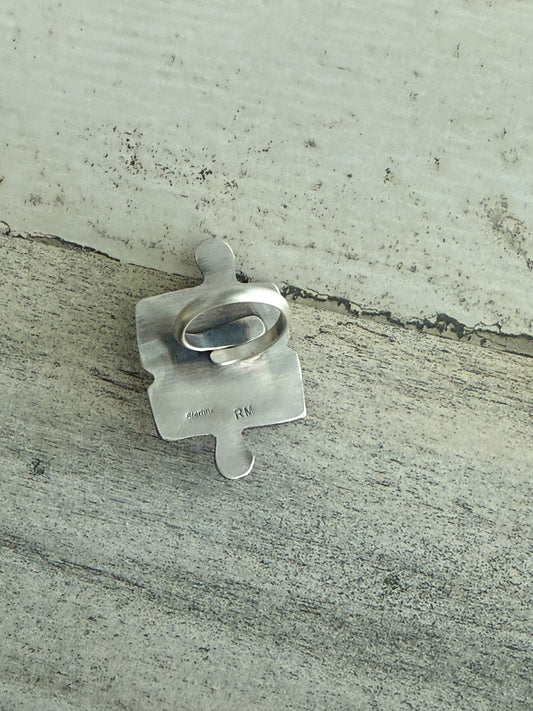 Native American Puzzle Piece Turquoise Adjustable Ring