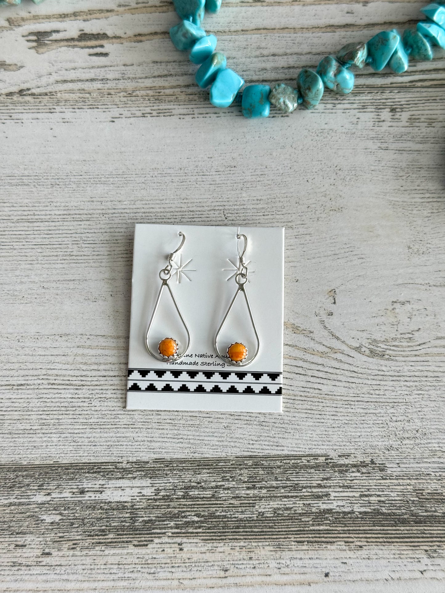 Native American Orange Spiny Tear Drop Earrings