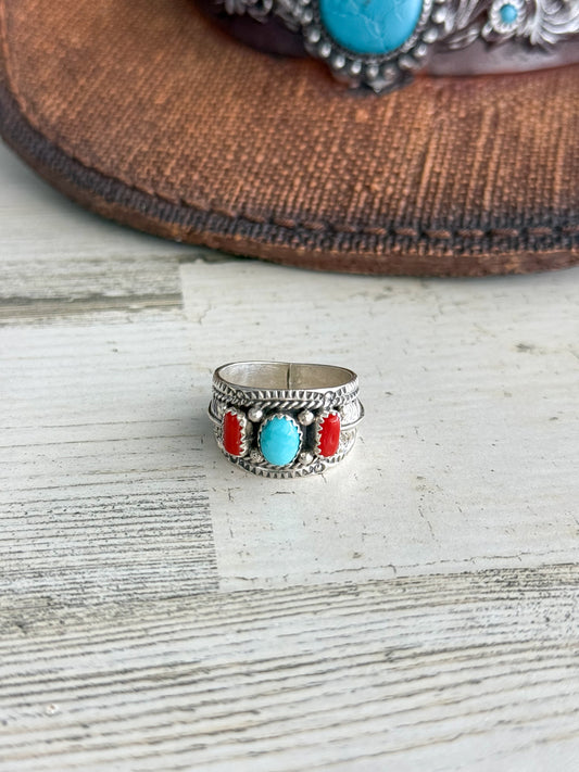 Native American Coral & Turquoise Ring 10