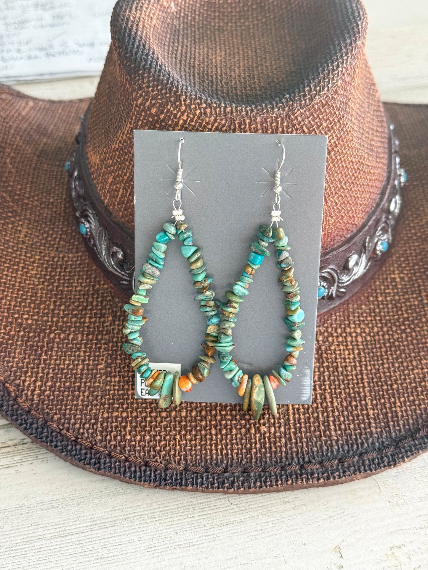 Native American Turquoise & Spiny Nugget Hoops