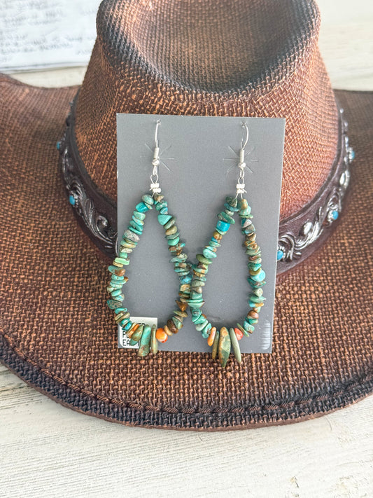 Native American Turquoise & Spiny Nugget Hoops