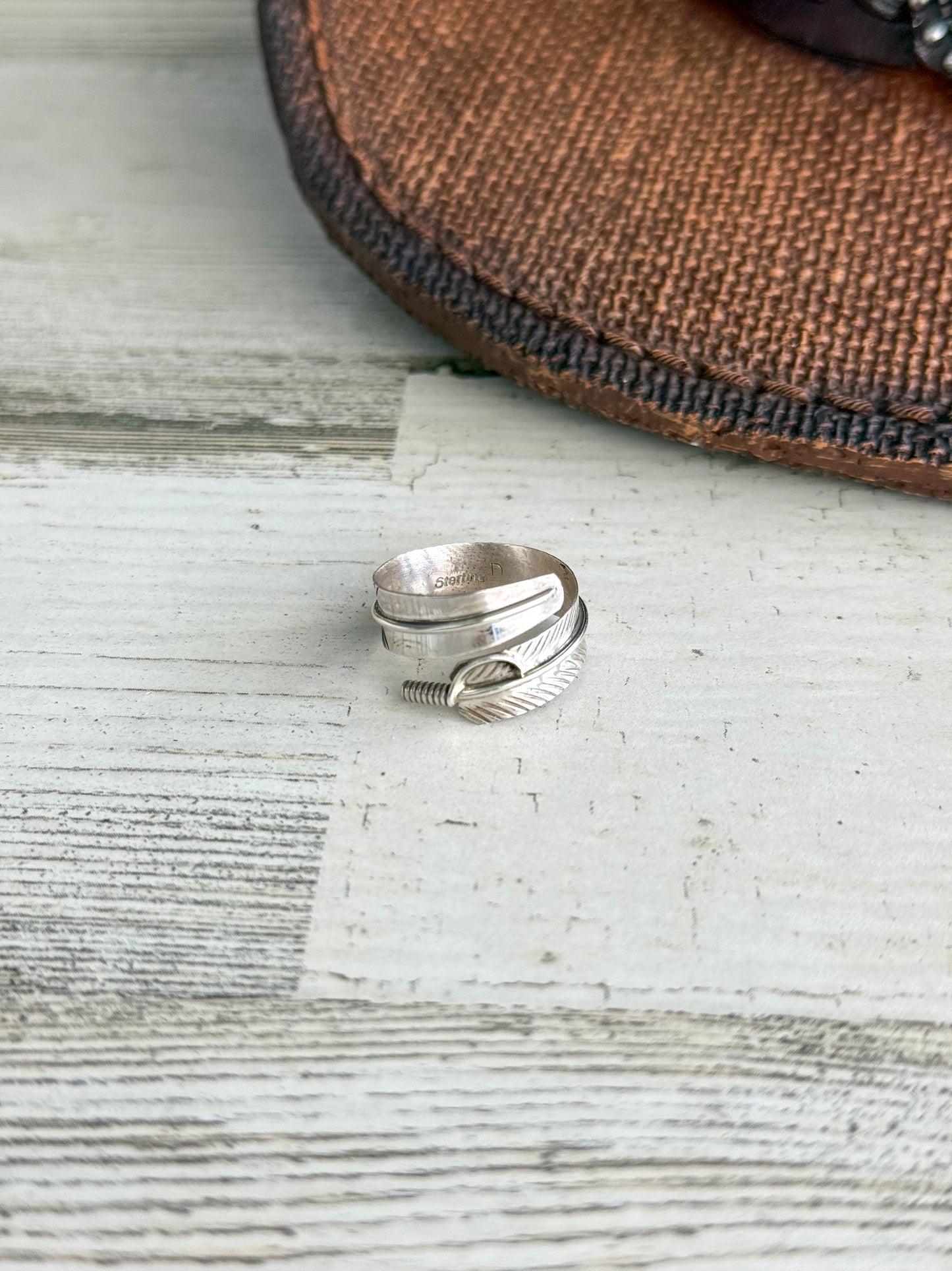 Native American Sterling Feather Wrap Adjustable 8 Ring