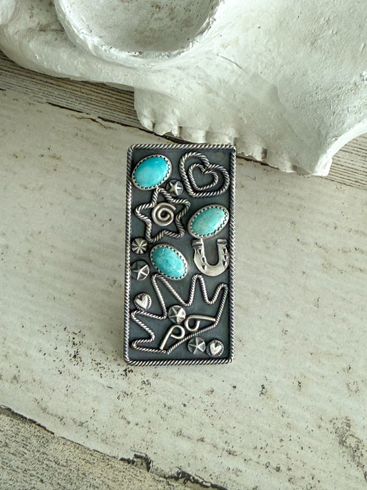 Native American Large Statement Turquoise Adjustable Ring