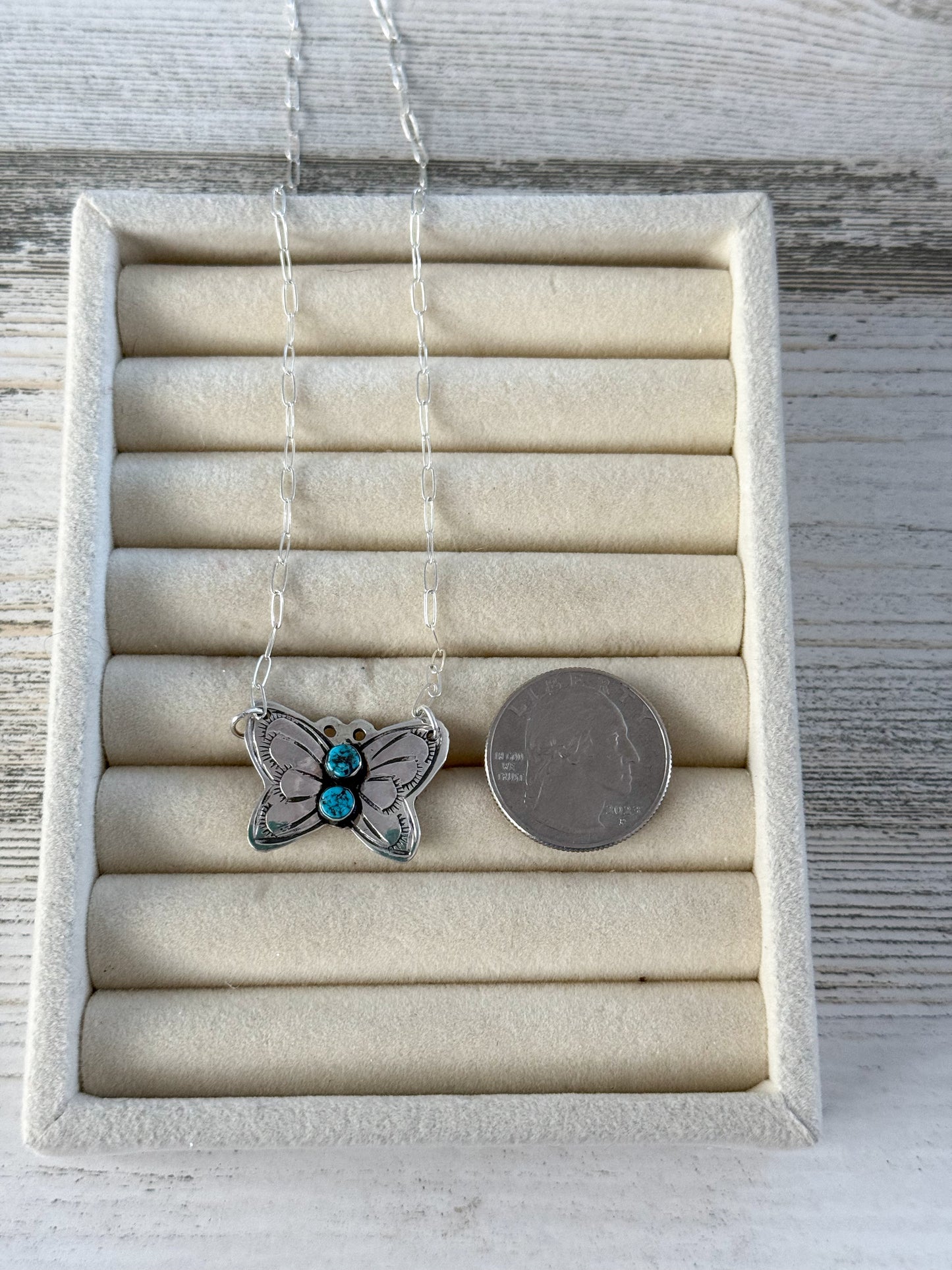 Native American Butterfly Turquoise Necklace 16"