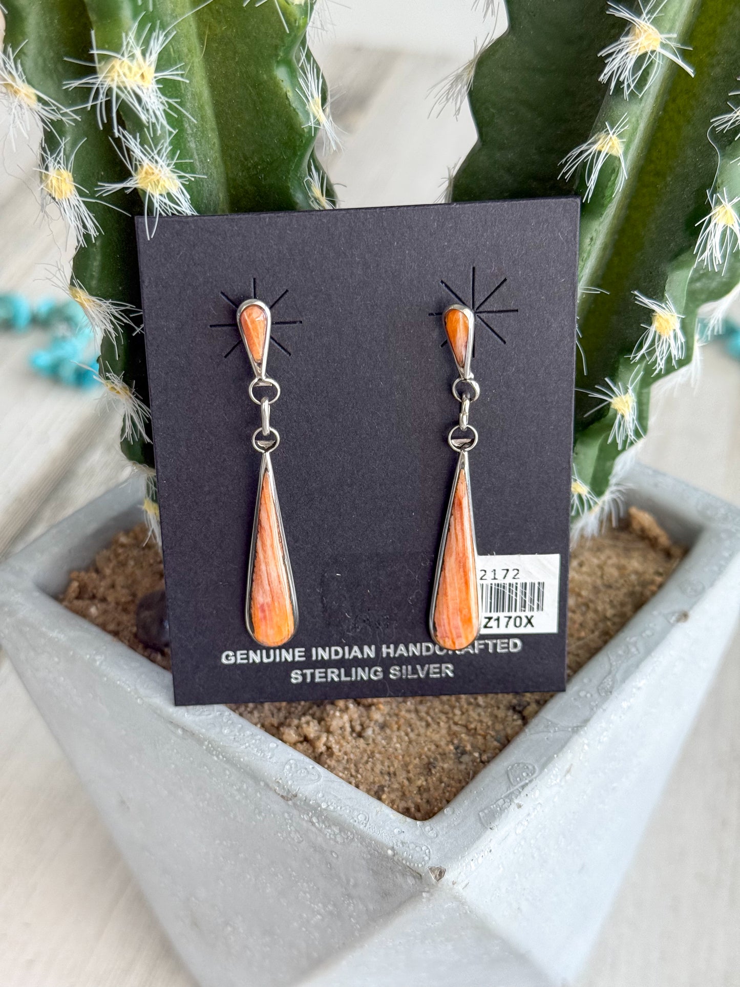 Native American Tear Drop Orange Spiny Dangles