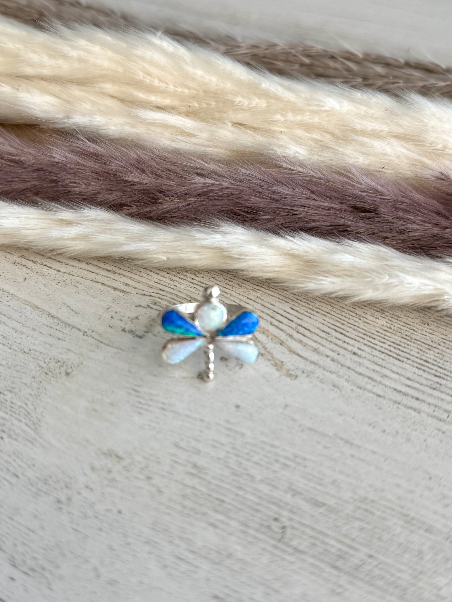 Native American Blue Opal Dragonfly Ring 7.5
