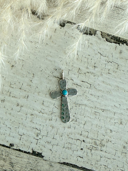 Native American Sterling Turquoise Cross Pendant