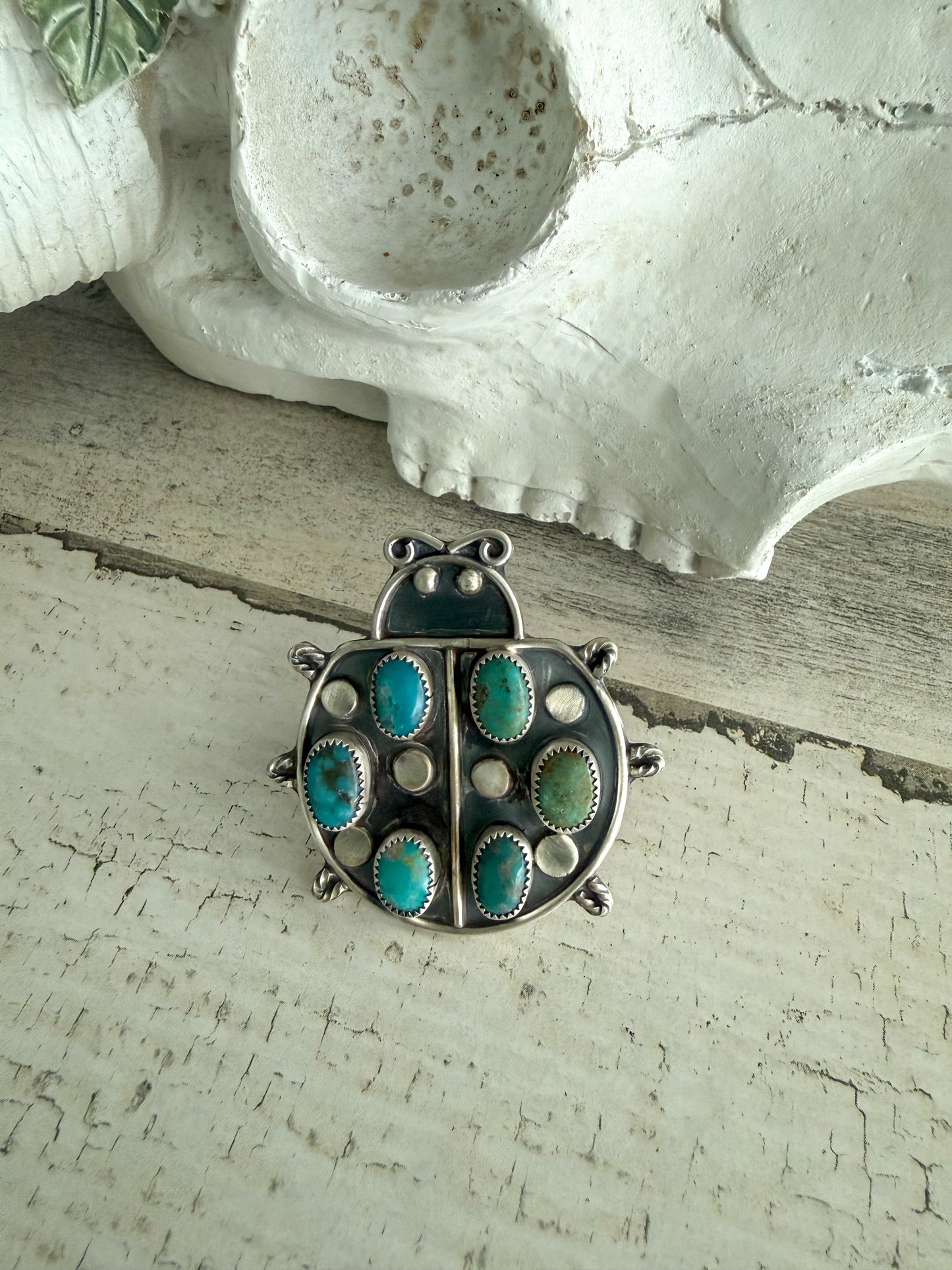 Native American Turquoise Ladybug Ring 8.25