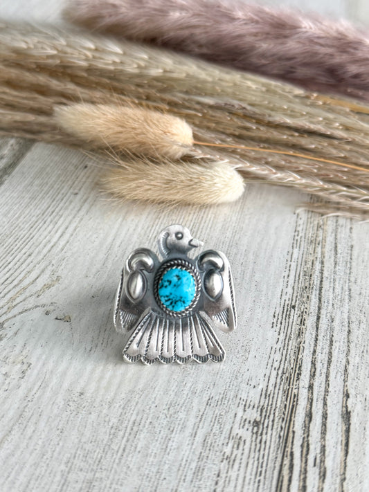 Native American Turquoise Thunderbird Adjustable Ring